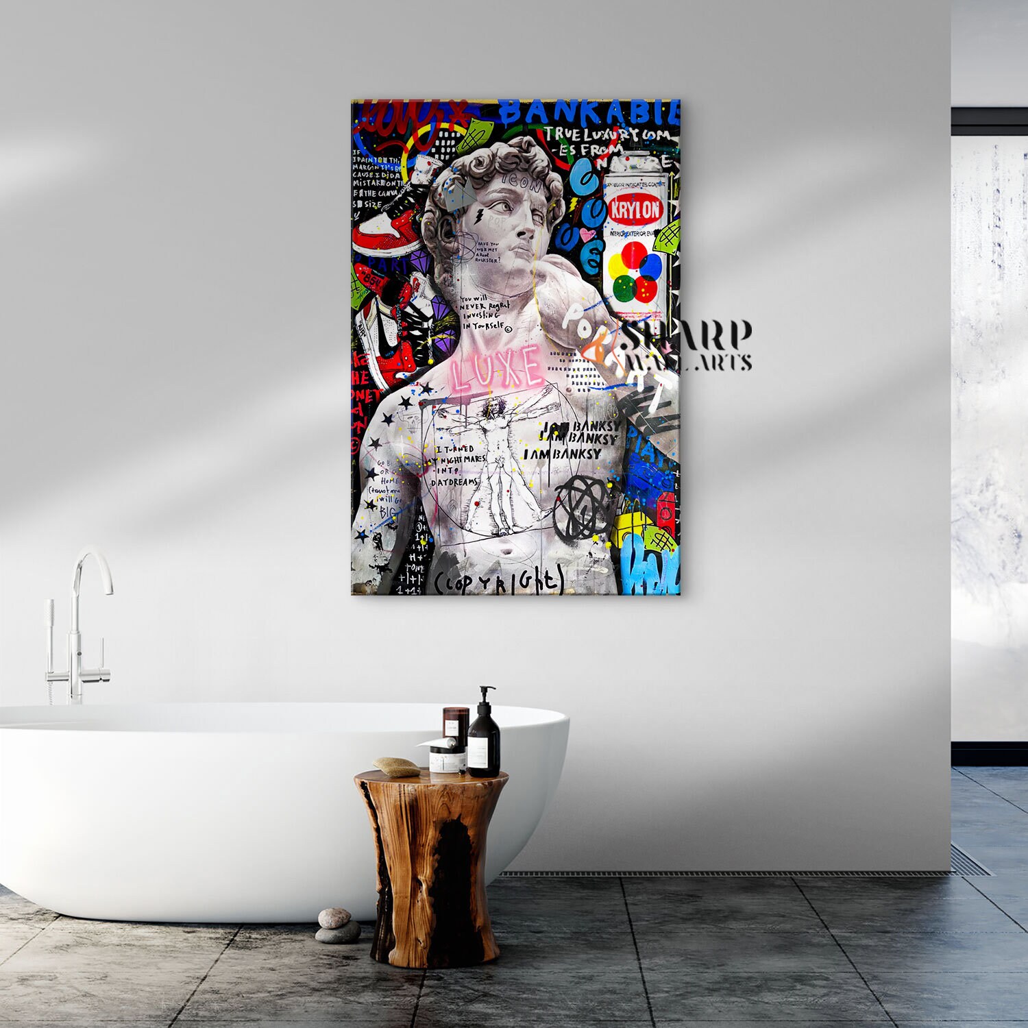 POP ART CANVAS Michelangelo Statue of David Art Graffiti Wall Art