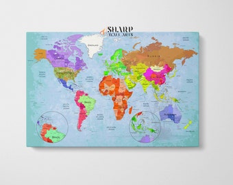 World Map Wall Art Canvas Print, Adventure Travel Map, World Travel Map, Living Room Wall Decor, Anniversary Gift for Him or Her