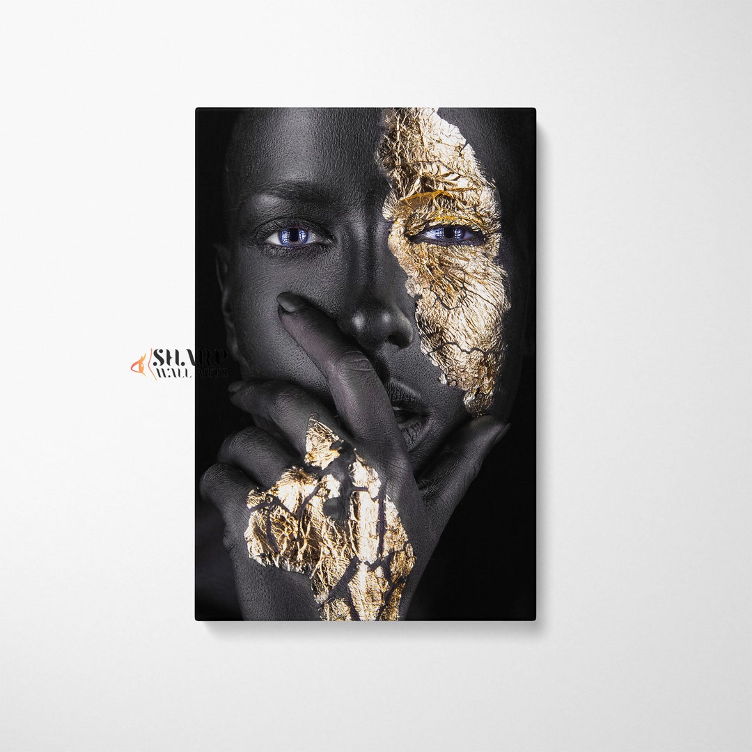 Fashion Portrait Young Women Gold Makeup Art Canvas Print 