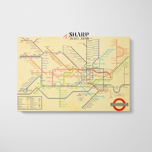LONDON UNDERGROUND MAP Large Wall Art Canvas Print, Vintage London Tube Map, London Subway Map, British Railways Map, Londoner Gift, Old Map
