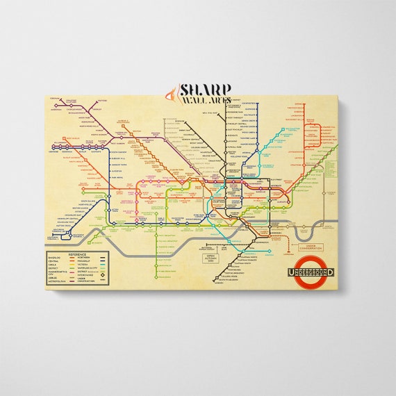 LONDON UNDERGROUND MAP Large Wall Art Canvas Print Vintage Etsy