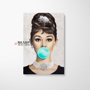 AUDREY HEPBURN Wall ART Audrey Hepburn Bubble Fashion Wall Art, Gum Glam Wall Art, Pop Art Wall Art, Famous Art Prints, Large Pop Art Print