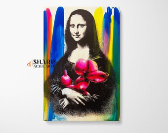 BANKSY MONA LISA Pop Art Mona Lisa Print Framed Mona Lisa Wall Art Pop Art Large Famous Painting Art Graffiti Wall Art Street Art Canvas