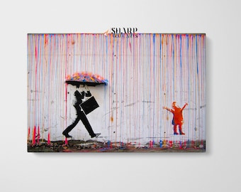 BANKSY COLORED RAIN Canvas, Banksy Rainbow Rain, Banksy