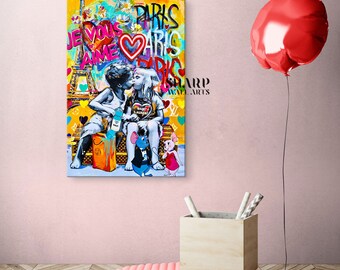 BANKSY WALL ART Couple Love Art Paris Artwork Graffiti Wall Art