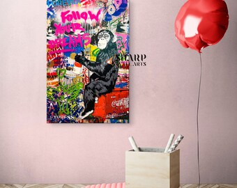 Banksy Monkey Follow Your Dream CANVAS Wall ART PRINT