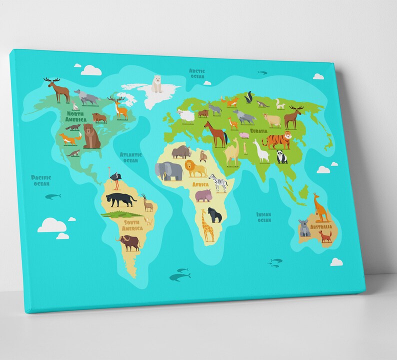 Baby Boy Nursery Kids World Map Wall Art Girls Room Decor Etsy