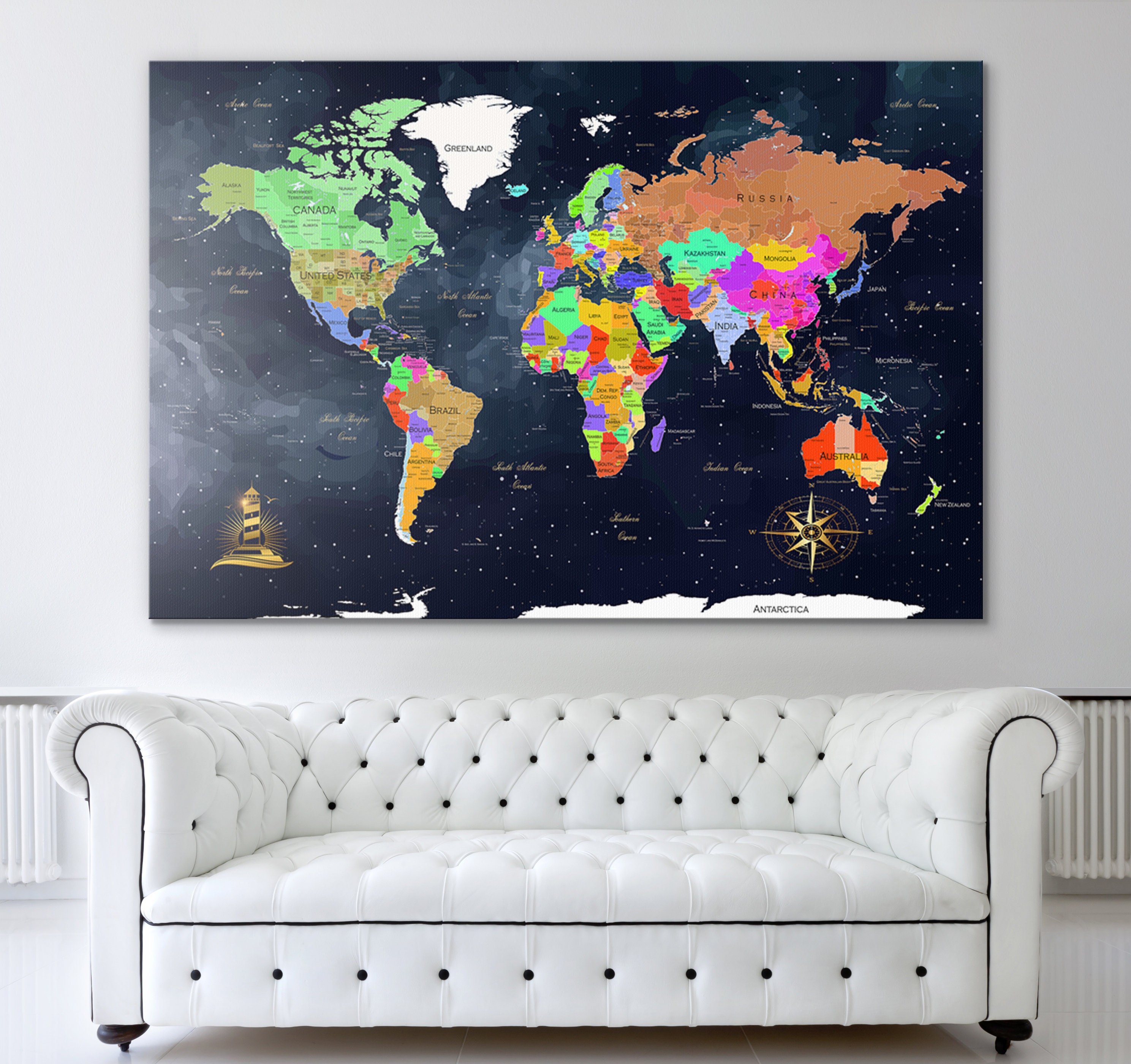 WORLD MAP Wall ART Canvas Print, Large World Map Print on Canvas ...