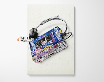 GRAFFITI WALL ART Banksy Graffiti Cassette Player Artwork Street Art Print, Modern Pop Art Wall Art Graffiti Art Painting Music Lover Gift