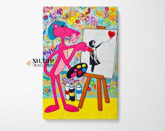 BANKSY WALL ART Panther Painting Banksy Balloon Girl Graffiti Wall Art Street Art Canvas Large Pop Art Print Graffiti Art Print Cartoon Art