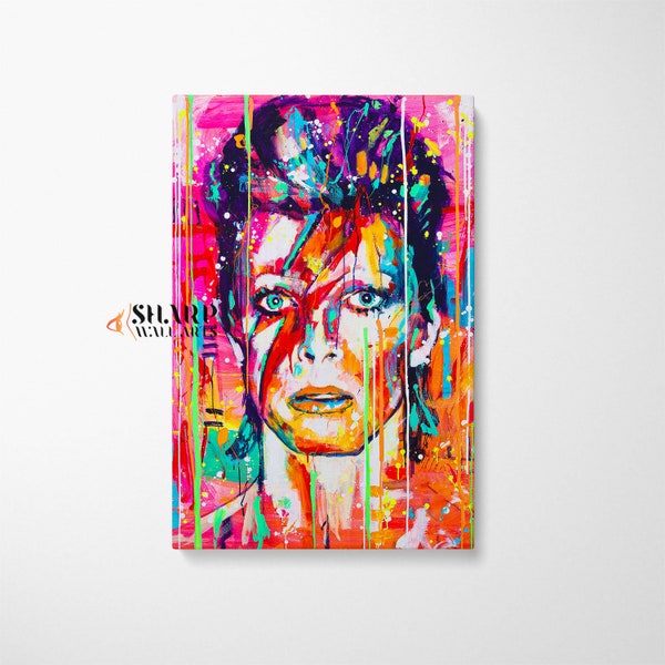 DAVID BOWIE PRINT Canvas Rock Musician Art Portrait Famous People Art Trendy Colorful Graffiti Wall Art Street Art Canvas Large Pop Art