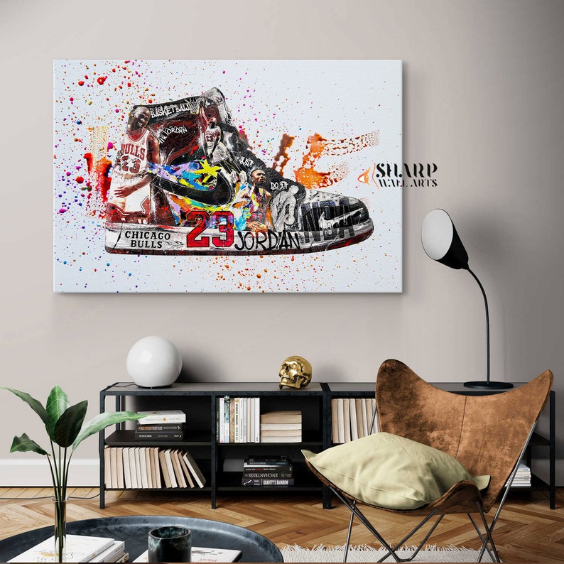 SNEAKER ART CANVAS Air Jordan Canvas, Jordan Wall Art, Shoes Poster Painting, Banksy Jordan Artwork, Pop Art Wall Art, Street Art Print Gift image 6