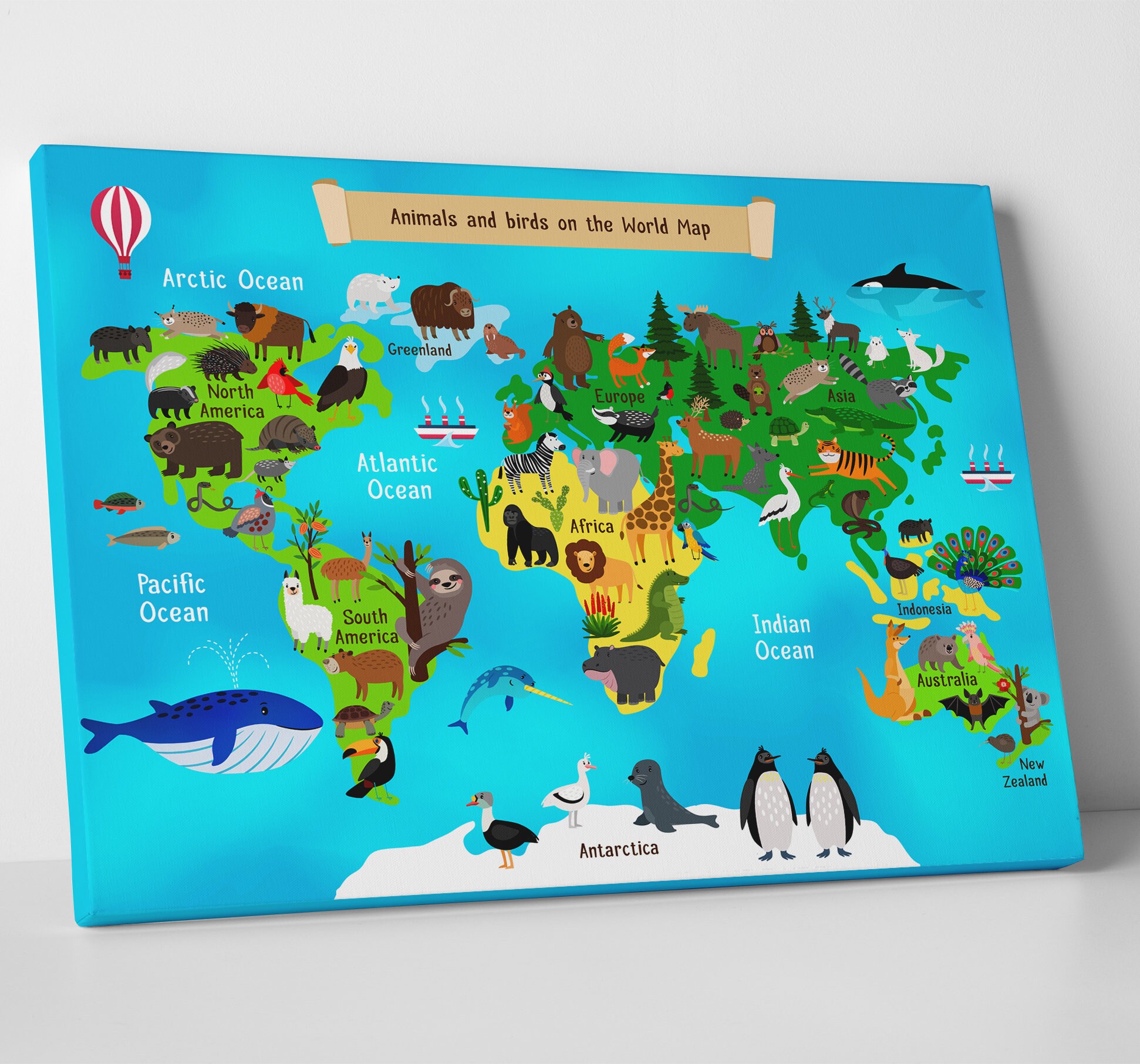 Kids Wall Art Kids World Map Kids Wall Art Animals World Map Etsy