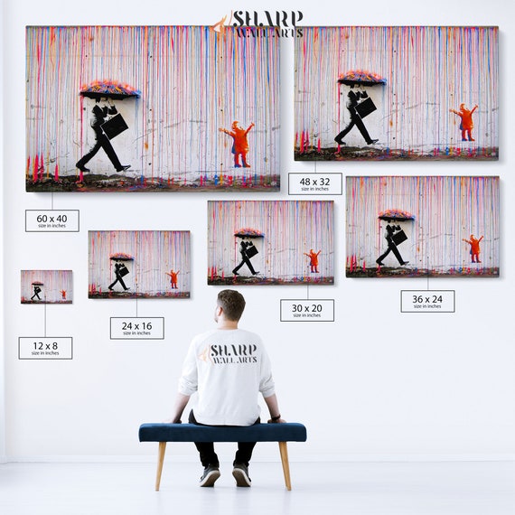 BANKSY COLORED RAIN Canvas, Banksy Rainbow Rain, Banksy Coloured