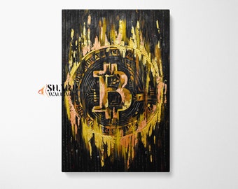 BITCOIN WALL ART Arte del mercato azionario Arte delle criptovalute Arte murale del denaro Regali Bitcoin Arte dell'imprenditore Opera d'arte dell'investitore Parete Bitcoin alla luna Stampa