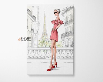 PARIS FASHION Wall ART Canvas, Designer Wall Art, Girly Wall Art, Glam Wall Art, Paris Wall Art, Fashionista Pink Artwork, Pop Art Print