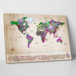 World Map Wall Art Canvas, Couple Travel Map, Vintage World Map, Gift