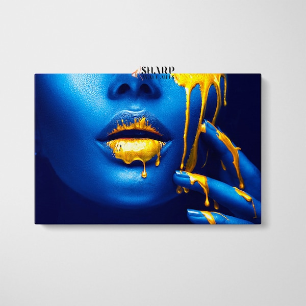 GOLD LIPS Wall ART Canvas Print Framed for Living Room Bedroom Bathroom Office Large Modern Home Wall Decor Stretched and Ready to Hang