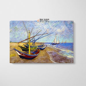 VINCENT van GOGH PRINT Fishing Boats on the Beach Famous Painting, Abstract Wall Art, Van Gogh Painting, Farmhouse Wall Art Van Gogh Artwork
