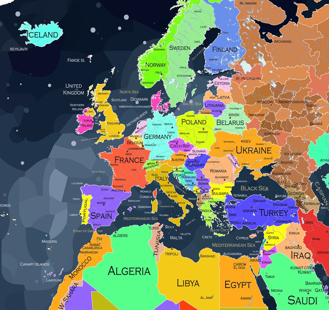 Colorful World Maps Large Colorful World Map Canvas World Etsy