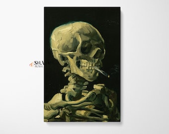 Vincent van Gogh Head of a Skeleton with a Burning Cigarette Wall Art Canvas Print, Famous People Art, Home Decor Wall Art Ready To Hang