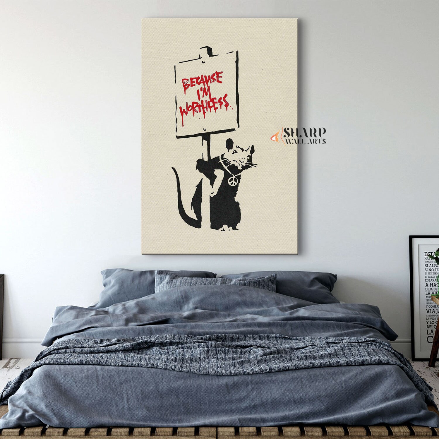 BANKSY WALL ART Because I'm Worthless Banksy Canvas Banksy Rat Art