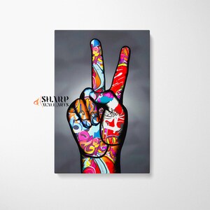 GRAFFITI WALL ART Banksy Graffiti Hands V Sign Unity Artwork Street Art Print, Modern Pop Art Wall Art Graffiti Art Peace Victory Painting