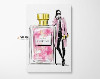 Perfume Canvas, Perfume Bottle Art, Perfume Wall Art, Glam Wall Art, Bathroom Canvas Print, Fashion Canvas Print Framed and Ready to Hang