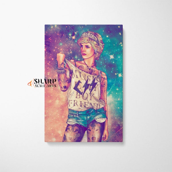 Princess Diana Pop Space CANVAS Wall ART PRINT, Banksy Style Artwork, Famous Women Art, Trendy Modern Colorful Graffiti Street Pop Art