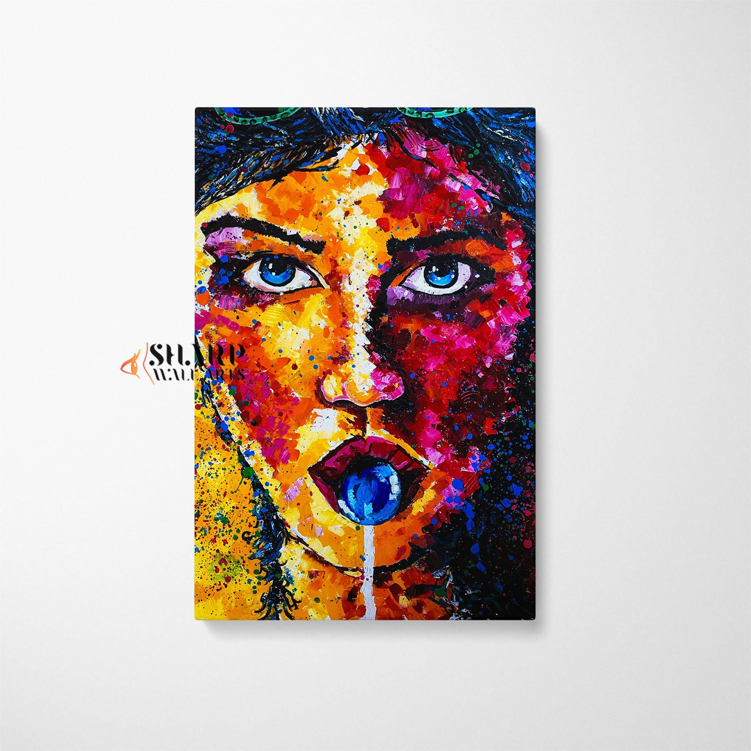 Woman Portrait With Lollipop Wall ART CANVAS PRINT, Pop Culture Wall Art,  Abstract Living Room Art, Trendy Modern Colorful Artwork - Etsy