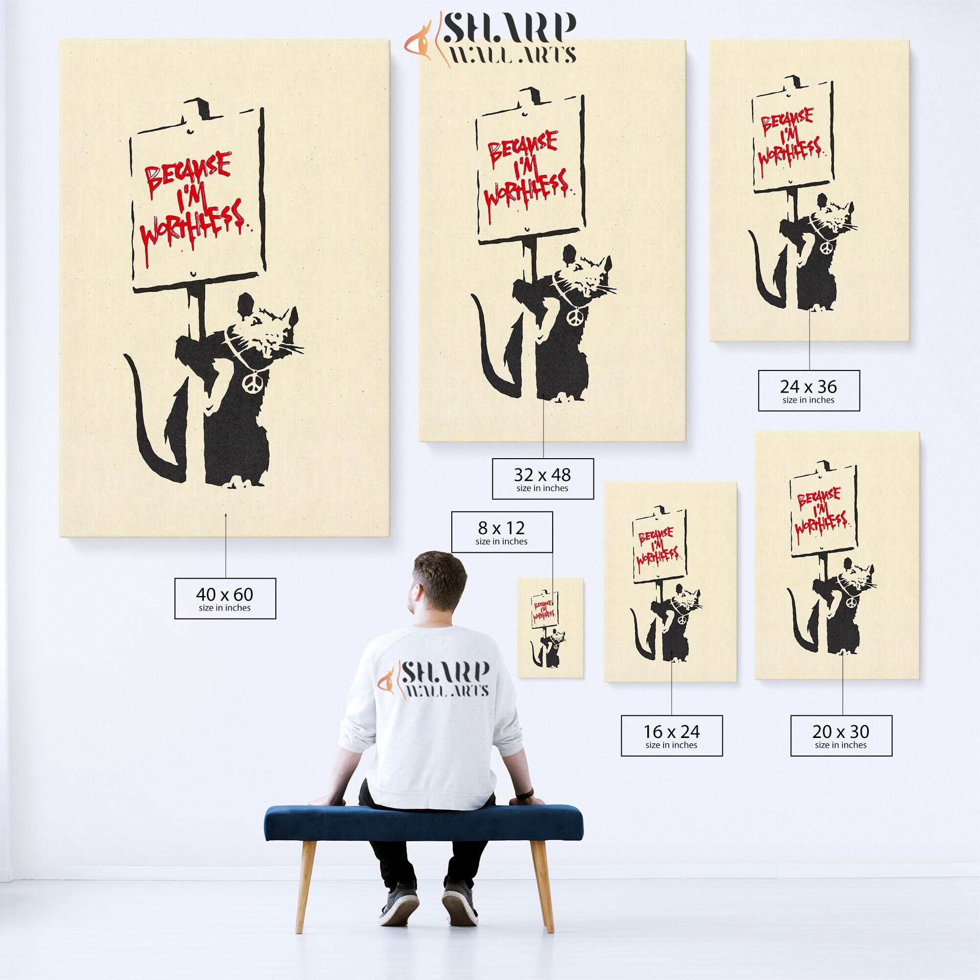 BANKSY WALL ART Because I'm Worthless Banksy Canvas Banksy Rat Art