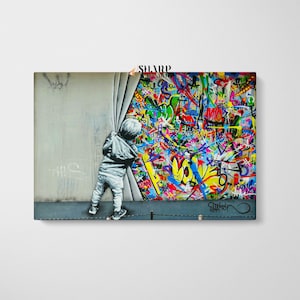 BANKSY BEHIND The CURTAIN Banksy Wall Art Banksy Canvas Graffiti Wall Art Banksy Print Street Art Large Pop Art Canvas Pop Art Wall Art