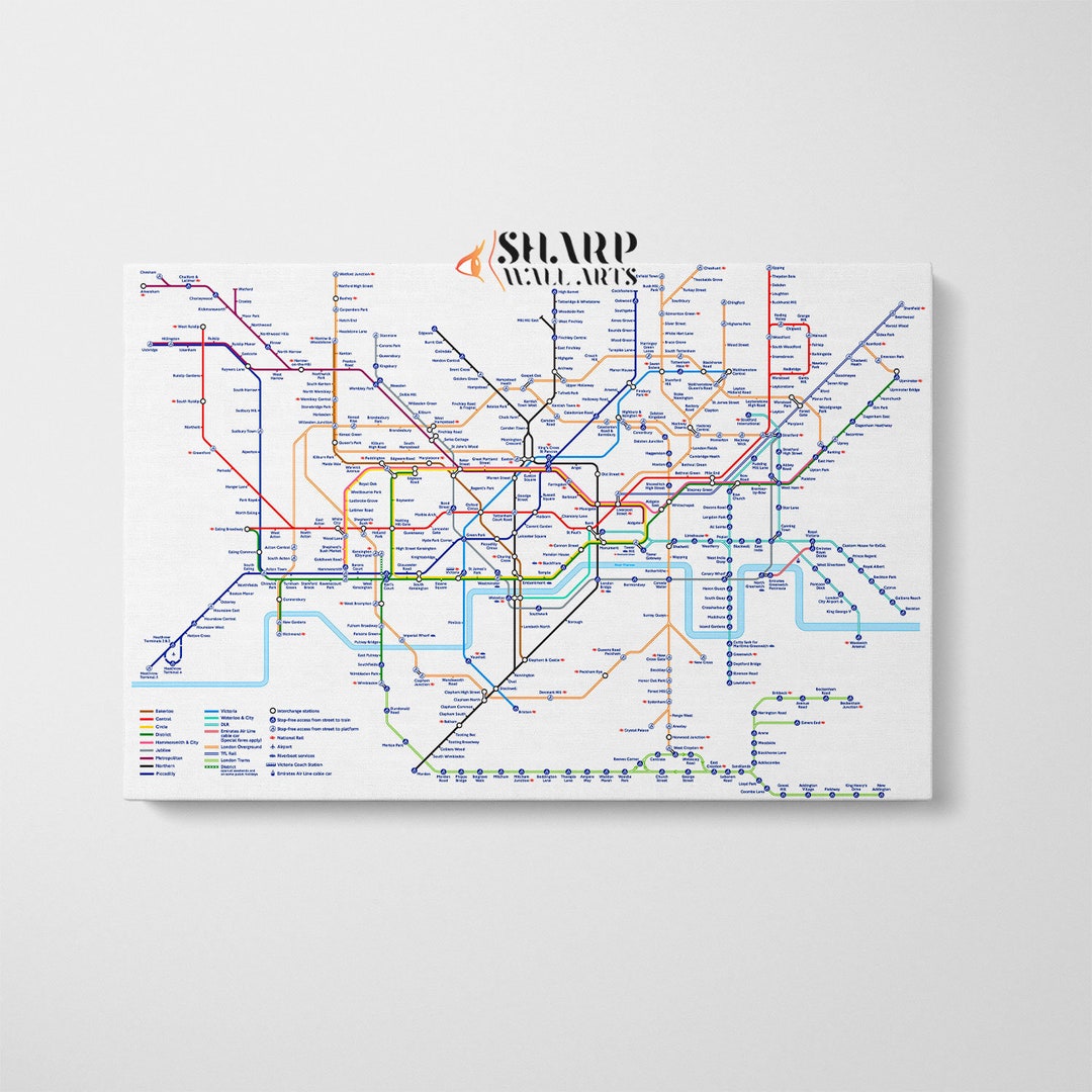 LONDON UNDERGROUND MAP Wall Art Canvas Print London Tube Map Large