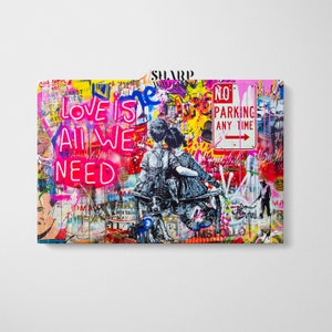 BANKSY WALL ART Banksy Love Is All We Need Banksy Canvas Banksy Print Pop Art Wall Art Graffiti Wall Art Street Art Print Banksy Love Print
