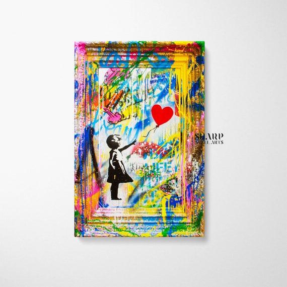 32"x48"-Banksy Graffiti Art Red Balloon Girl Canvas Wall Art Decor