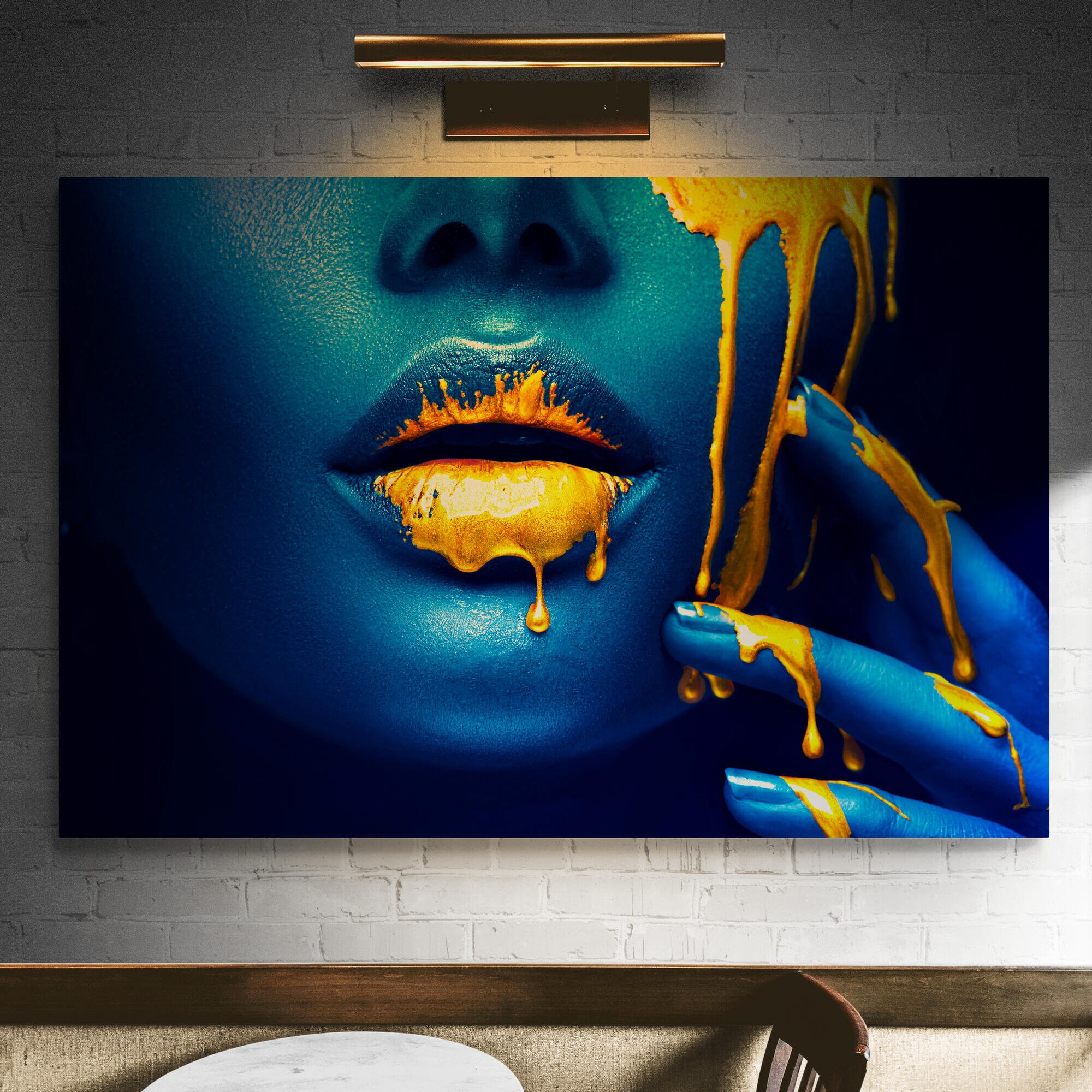 Gold Lips Wall Art Canvas Print Framed for Living Room Bedroom Etsy
