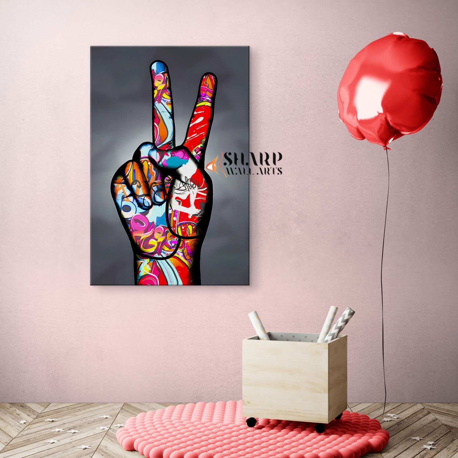 GRAFFITI WALL ART Banksy Graffiti Hands V Sign Unity Artwork