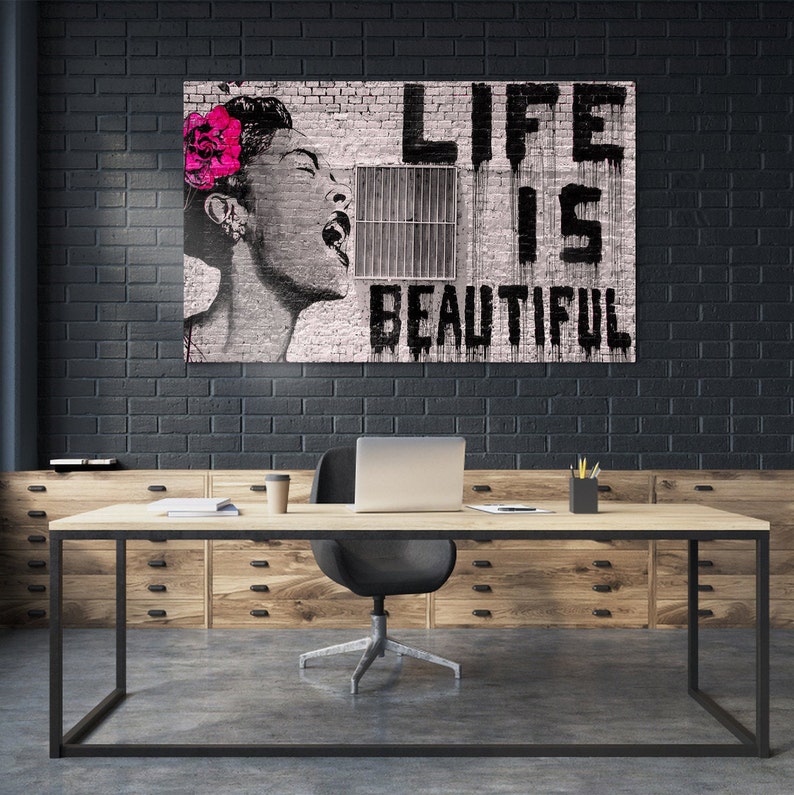 Banksy Life is Beautiful Canvas Street Art Banksy Banksy Etsy