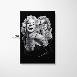 Marilyn MONROE WALL ART Canvas Print, Marilyn Monroe Tattoo, American Actress Wall Art, Famous Women Wall Art, Retro Wall Art,Skull Wall Art