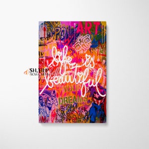 BANKSY WALL ART Banksy Canvas Banksy Life Is Beautiful Pop Culture Wall Art Graffiti Street Art Large Pop Art Canvas Pop Art Wall Art