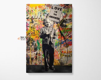 BANKSY LOVE Is The ANSWER Banksy Einstein Wall Art Banksy Print Banksy Canvas Graffiti Wall Art Large Pop Art Canvas Street Art Print