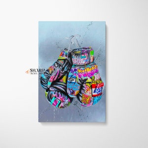 Banksy Boxing Gloves Wall Art Canvas Print, Banksy Graffiti Street Art, Boxing Gloves Canvas Valentines Gifts For Him and Ready to Hang