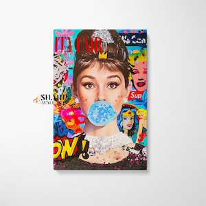 AUDREY HEPBURN Wall ART Audrey Hepburn Bubble Gum Artwork Pop Culture Wall Art Graffiti Wall Art Street Art Canvas Large Pop Art Print