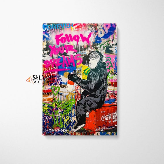 Banksy Monkey Follow Your Dream CANVAS Wall ART PRINT