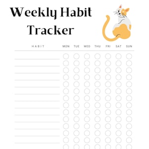 Weekly Habit Tracker- Digital Download- Printable- Cat