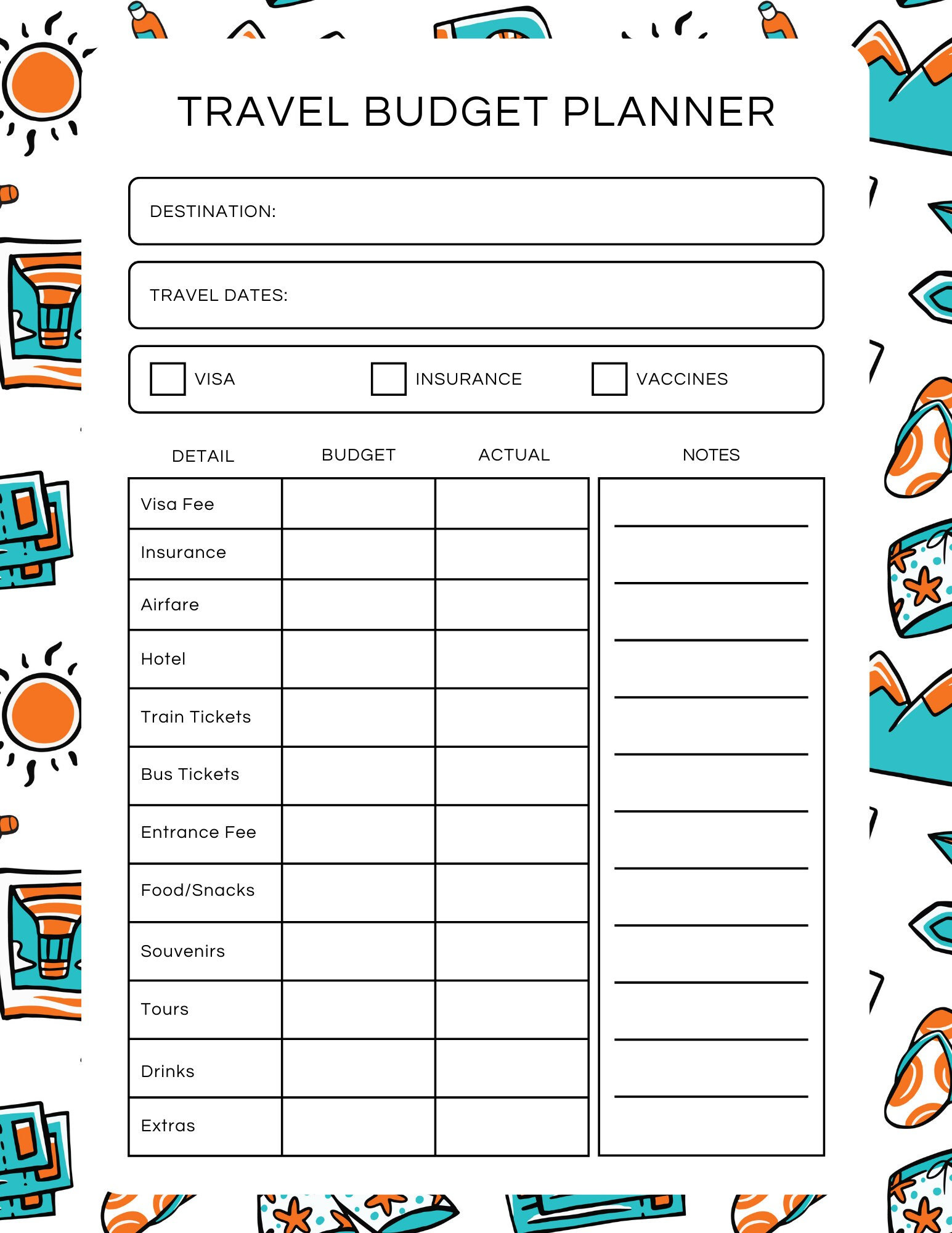 Travel Budget Planner - DIGITAL DOWNLOAD- Printable - Etsy