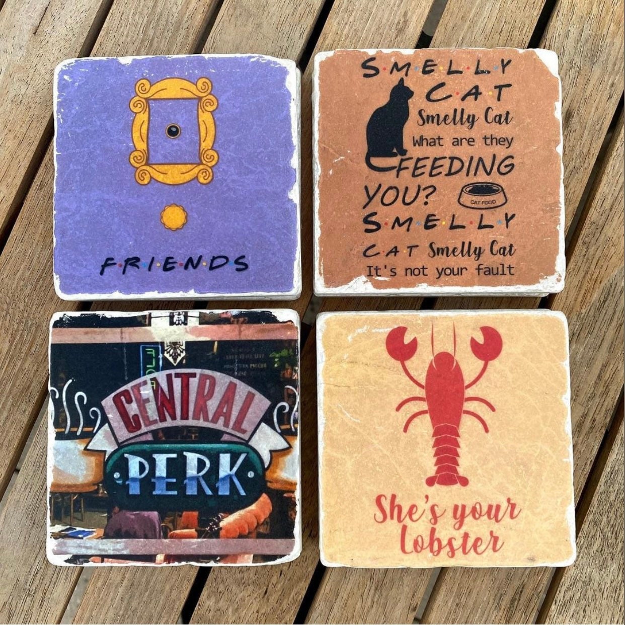 Friends Coaster Set of 4 made out of Tiles with Cork Backing Etsy
