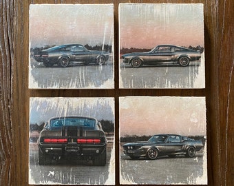 Engraved Coasters Wood gift, Set of 4 Shelby Cobra Mustang Logo Coasters