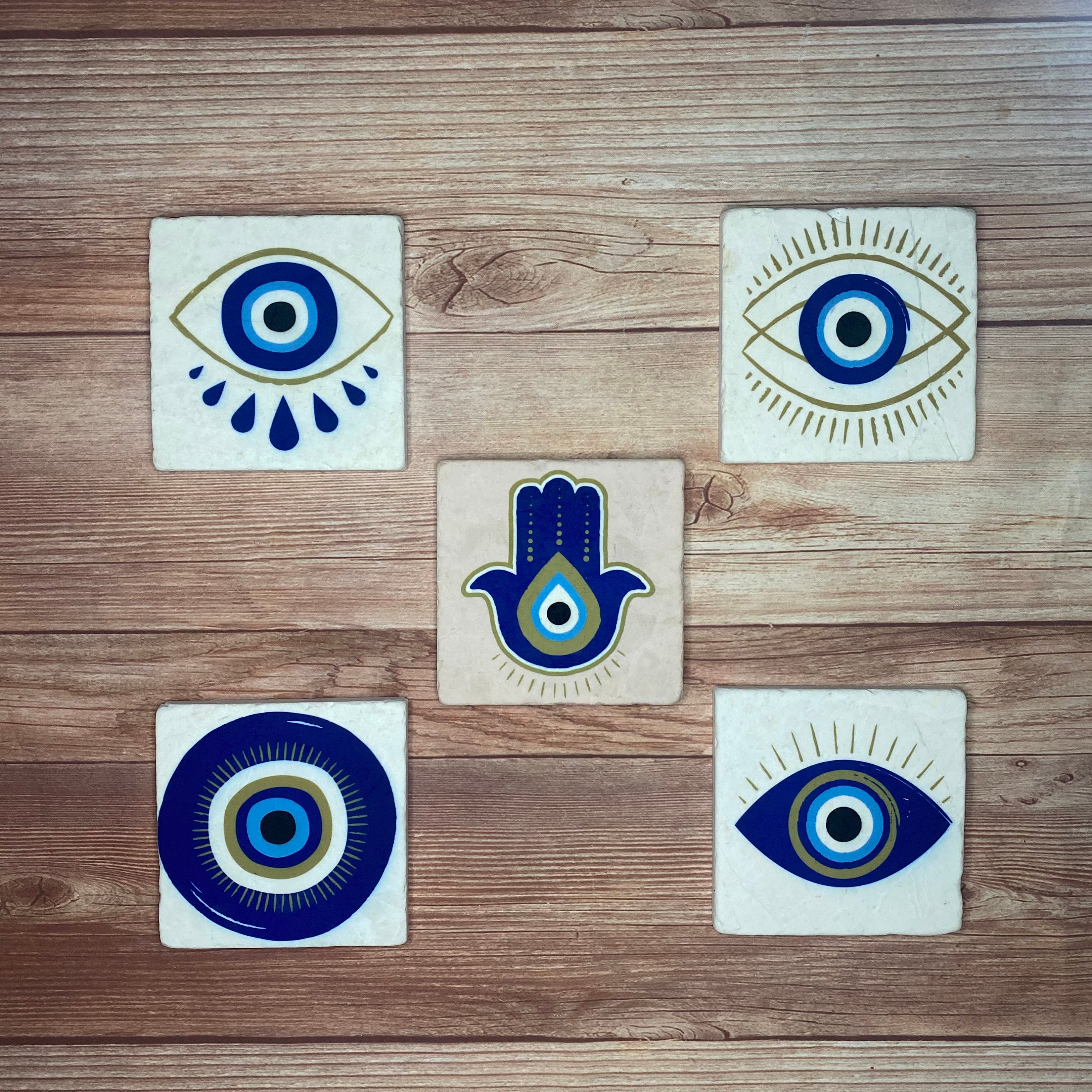 Evil Eye Coaster Set of 5 made out of Tiles with Cork Backing Etsy