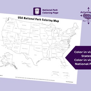 Carte à colorier du parc national des États-Unis 27,9 x 43,2 cm Taille tabloïd